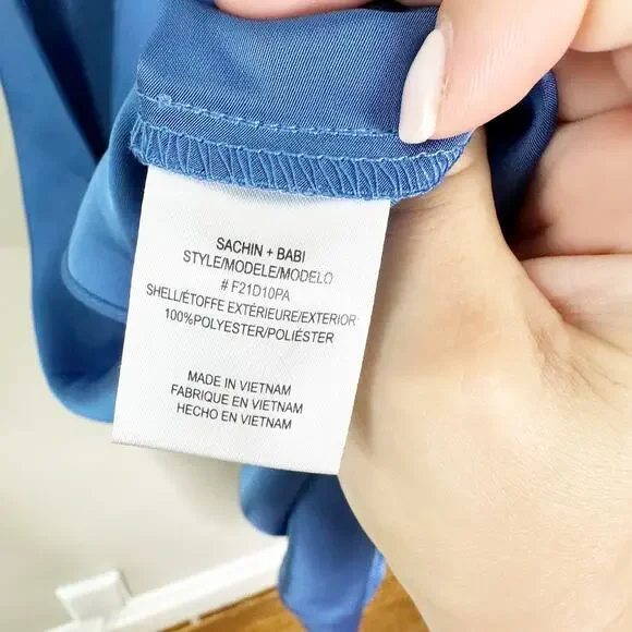 Sachin + Babi For Anthropologie Midi Dress Deep V-Neck Ruffle Blue Size 10P - Picture 11 of 12